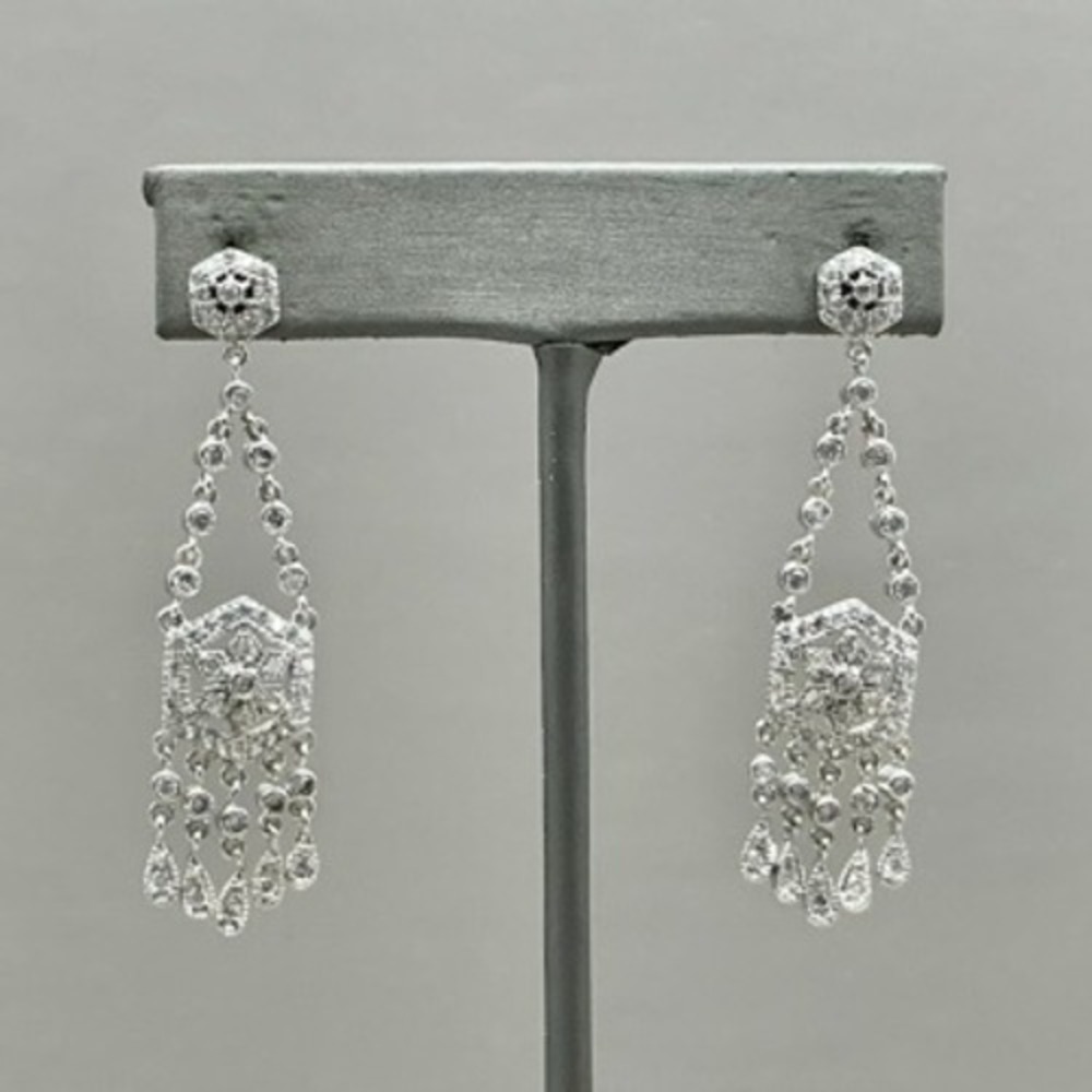 Dangle Drop Earrings Women Silver Tone Art Deco Style Rhinestone Chandelier